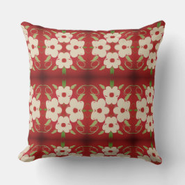 Crème met Cranberry Red Floral Kussen