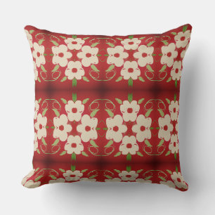 Crème met Cranberry Red Floral Kussen