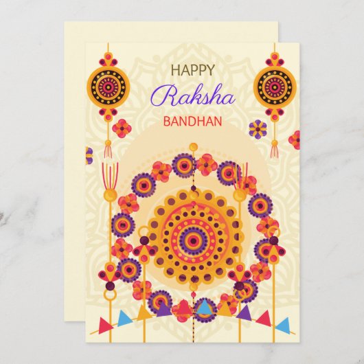 crème met gekleurde florale mond en rakhi feestdagenkaart (Voorkant / Achterkant)
