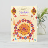 crème met gekleurde florale mond en rakhi feestdagenkaart (Staand voorkant)