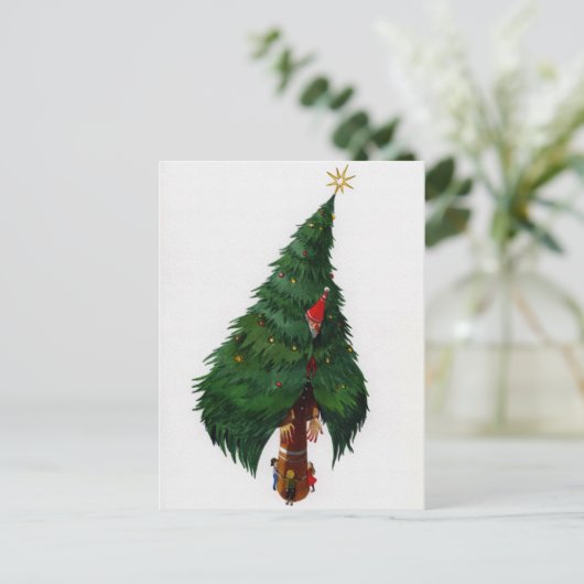  crème met kerstboom briefkaart (Staand voorkant)