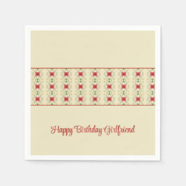 Crème met roze en groen patroon servet