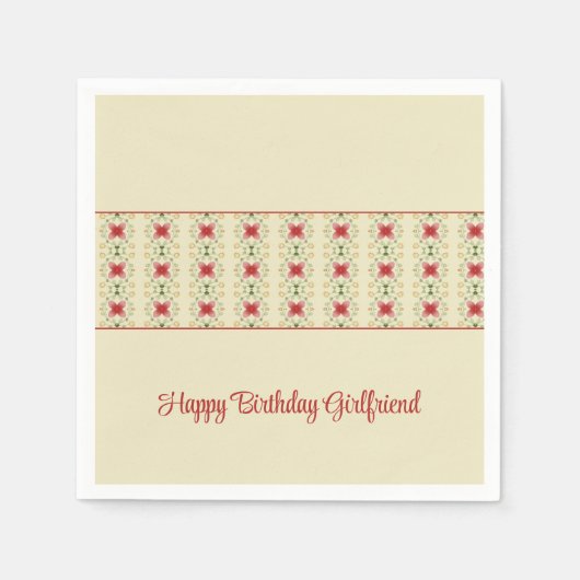 Crème met roze en groen patroon servet (Voorkant)