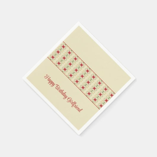 Crème met roze en groen patroon servet (Hoek)