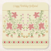 crème met roze Floral Kartonnen Onderzetters (Voorkant)