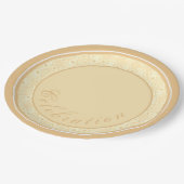 crème met witte Floral Papieren Bordje (Gekanteld)