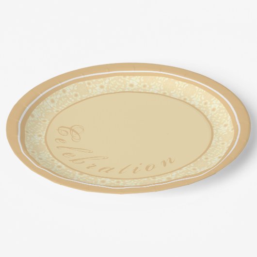 crème met witte Floral Papieren Bordje (Gekanteld)