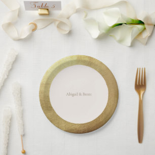 Crème & Metallic Goud Afbeelding Eenvoudige bruilo Papieren Bordje