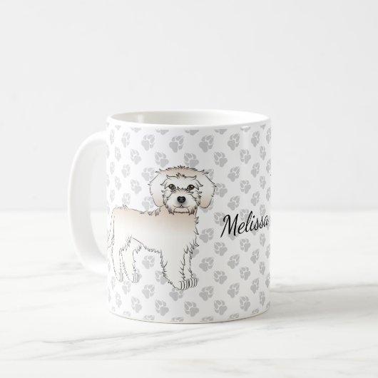 Crème Mini Goldendoodle Cartoon Hond & Naam Koffiemok (Voorkant links)