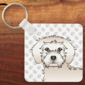 Crème Mini Goldendoodle Cartoon Hond & Naam Sleutelhanger (Voorkant)