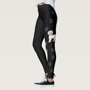 Crème Mini Goldendoodle Cartoon Hond & Pootafdrukk Leggings