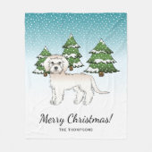 Crème Mini Goldendoodle-hond in een winterbos Fleece Deken (Voorkant)