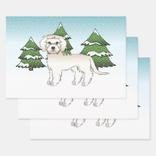 Crème Mini Goldendoodle-hond in een winterbos Inpakpapier Vel
