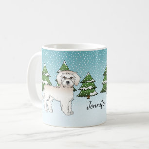 Crème Mini Goldendoodle-hond in een winterbos Koffiemok