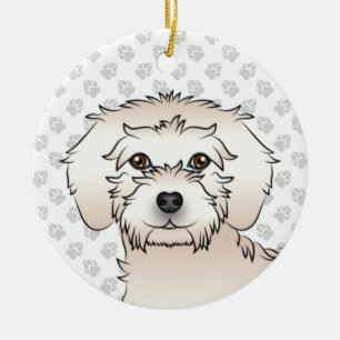 Crème Mini Goldendoodle Mopshoofd Keramisch Ornament