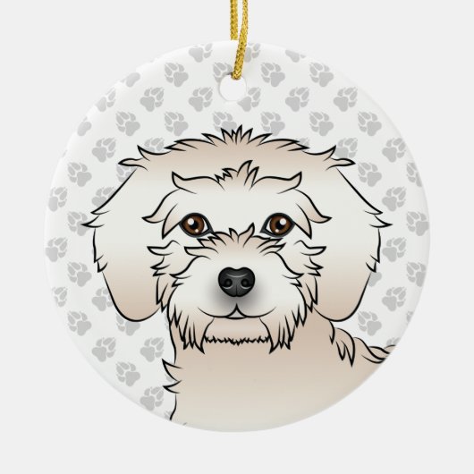 Crème Mini Goldendoodle Mopshoofd Keramisch Ornament (Voorkant)