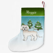 Crème Mini Goldendoodle - Winterbos & Naam Kleine Kerstsok (Achterkant)