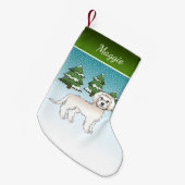 Crème Mini Goldendoodle - Winterbos & Naam Kleine Kerstsok (Voorkant (Hangend))