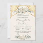 Crème Minimal Bloem Goud Arabische Moslim Bruiloft Kaart (Voorkant)