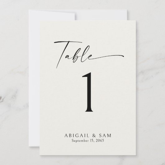 Crème Minimalistisch Tafelnummer voor Huwelijk (Voorkant)