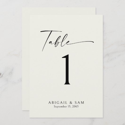 Crème Minimalistisch Trouwtafel Nummer Kaart (Voorkant / Achterkant)