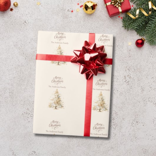 Crème mocha bruine boom sneeuw Kerstmis Cadeaupapier