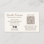 Crème Mocha Script Foto QR Code Wimpers en Wenkbra Visitekaartje (Achterkant)