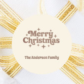 Crème mocha Vrolijk Kerstplezier Ronde Sticker