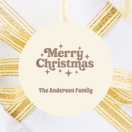 Crème mocha Vrolijk Kerstplezier Ronde Sticker