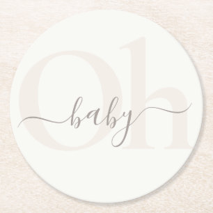 Crème moderne geslachtsneutrale Oh Baby Shower Ronde Kartonnen Onderzetter