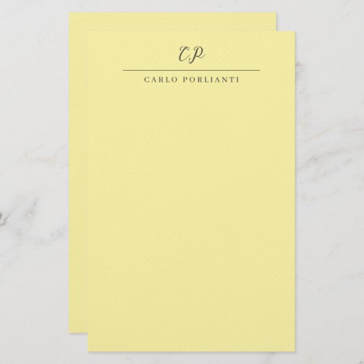 Crème Moderne Monogram Calligrafie Eenvoudige Naam Briefpapier (Voorkant / Achterkant)