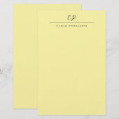 Crème moderne monogram kalligrafie gewone naam briefpapier (Voorkant / Achterkant)
