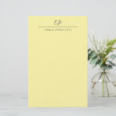 Crème moderne monogram kalligrafie gewone naam briefpapier (Staand voorkant)