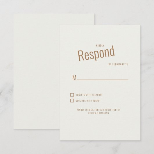 Crème moderne trouw-RSvp RSVP Kaartje (Voorkant / Achterkant)