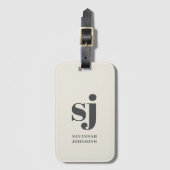 Crème monogram initiaal  bagagelabel (Voorkant (verticaal))
