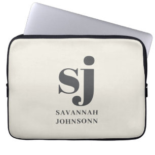 Crème monogram initiaal laptop sleeve