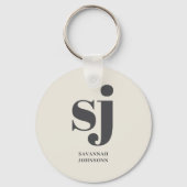 Crème monogram initiaal sleutelhanger (Voorkant)