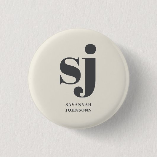Crème monogram initialen ronde button 3,2 cm (Voorkant)