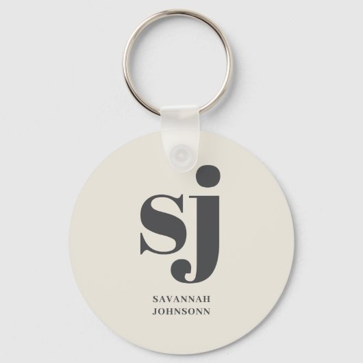 Crème monogram initialen sleutelhanger (Voorkant)