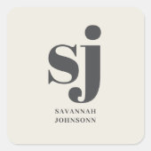 Crème monogram initialen vierkante sticker (Voorkant)