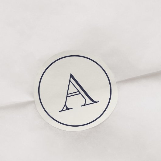 Crème & Navy Blue Block Initiaal Monogram Ronde Sticker