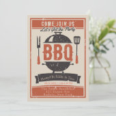 Crème Navy Oranje BBQ Feest Kaart (Staand voorkant)