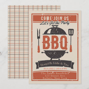 Crème Navy Oranje BBQ Feest Kaart
