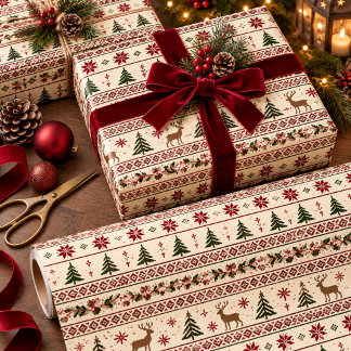 Crème Nordic Kerst Inpakpapier