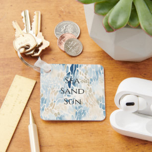Crème Oceaanblauw Abstract Strand Dierprint Sleutelhanger