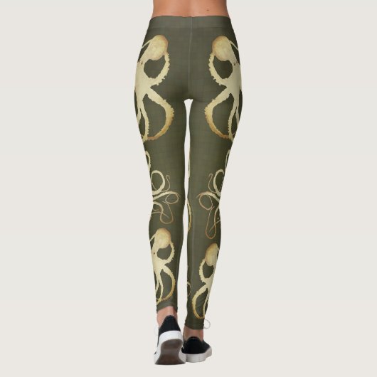 Crème Octopus op Army Green - Leggings (Achterkant)
