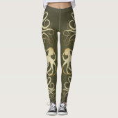 Crème Octopus op Army Green - Leggings (Voorkant)