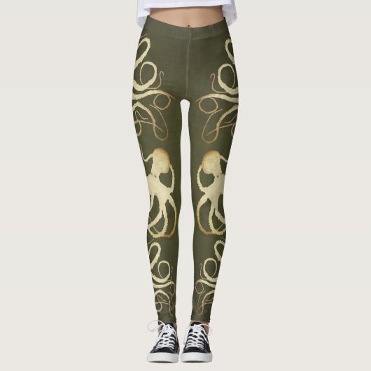 Crème Octopus op Army Green - Leggings (Voorkant)