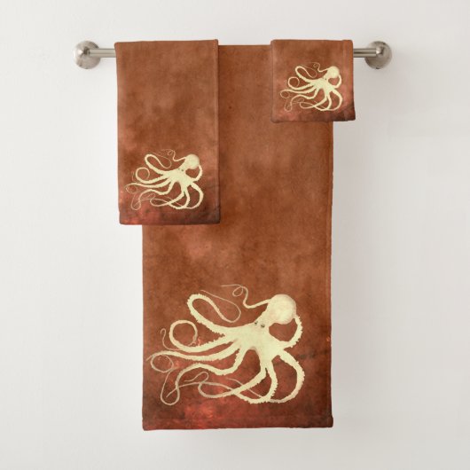 Crème octopus op chocolade - Bathroom doekset Bad Handdoek (Insitu)