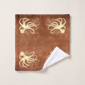 Crème octopus op chocolade - Bathroom doekset Bad Handdoek (Wasdoekje)